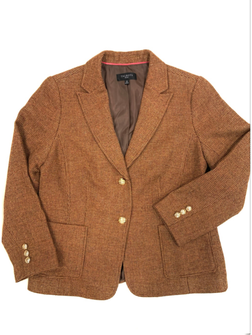 TALBOTS Classic Shetland Wool Blend Blazer - Ripen Check (Sz 14p) - Picture 4 of 8